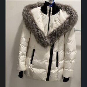 Mackage White Down Puffer Fur Trim XS